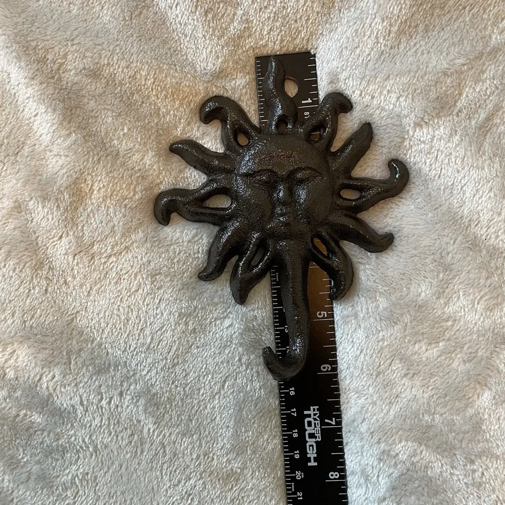 Cast Iron Sun Face Wall Hook Celestial Gothic Boho Rustic Black Decor Cottage
